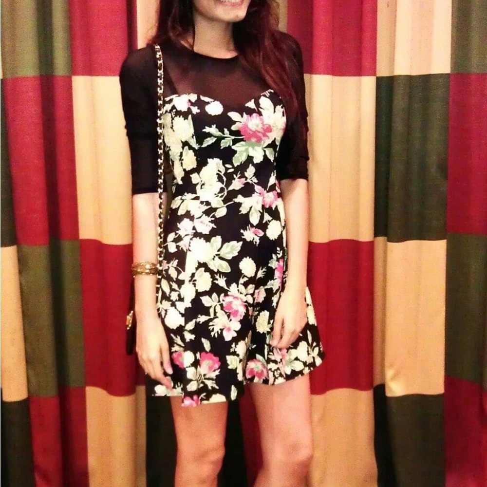 Forever 21 Floral Dress Black Mesh